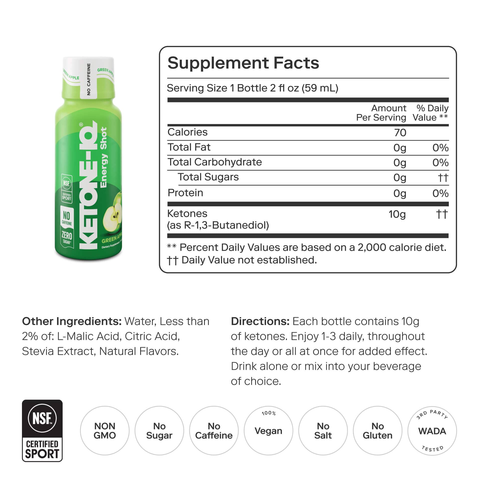 Ketone-IQ No Caffeine Shot Green Apple Ketone-IQ Shot Green Apple Base H.V.M.N. 