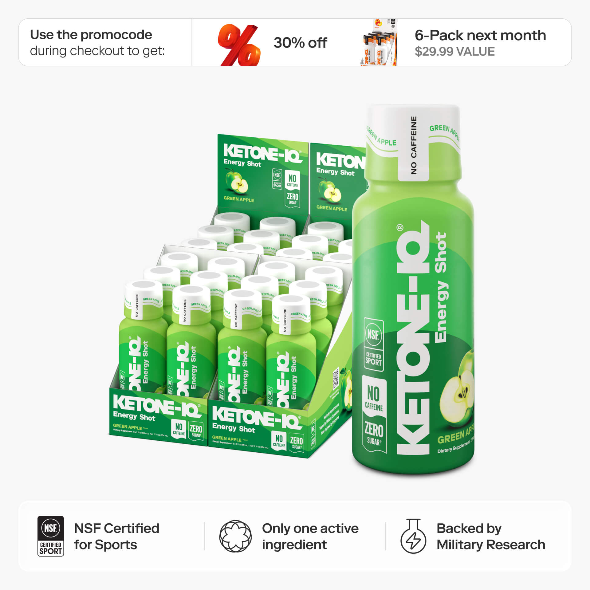 Ketone-IQ® No Caffeine Green Apple Shot | Clean Ketone Energy