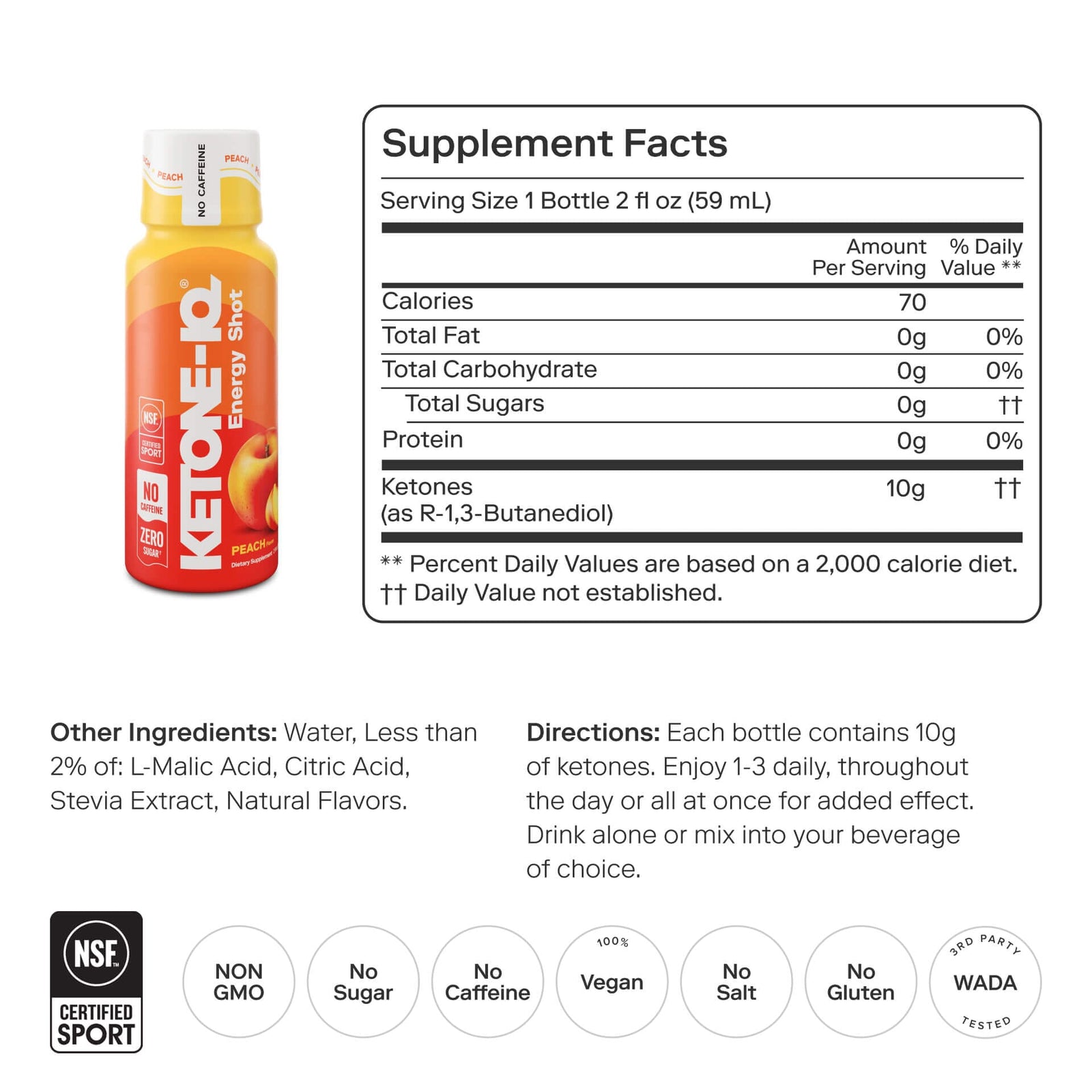 glutathione iq drink Ketone-IQ No Caffeine Shot Peach