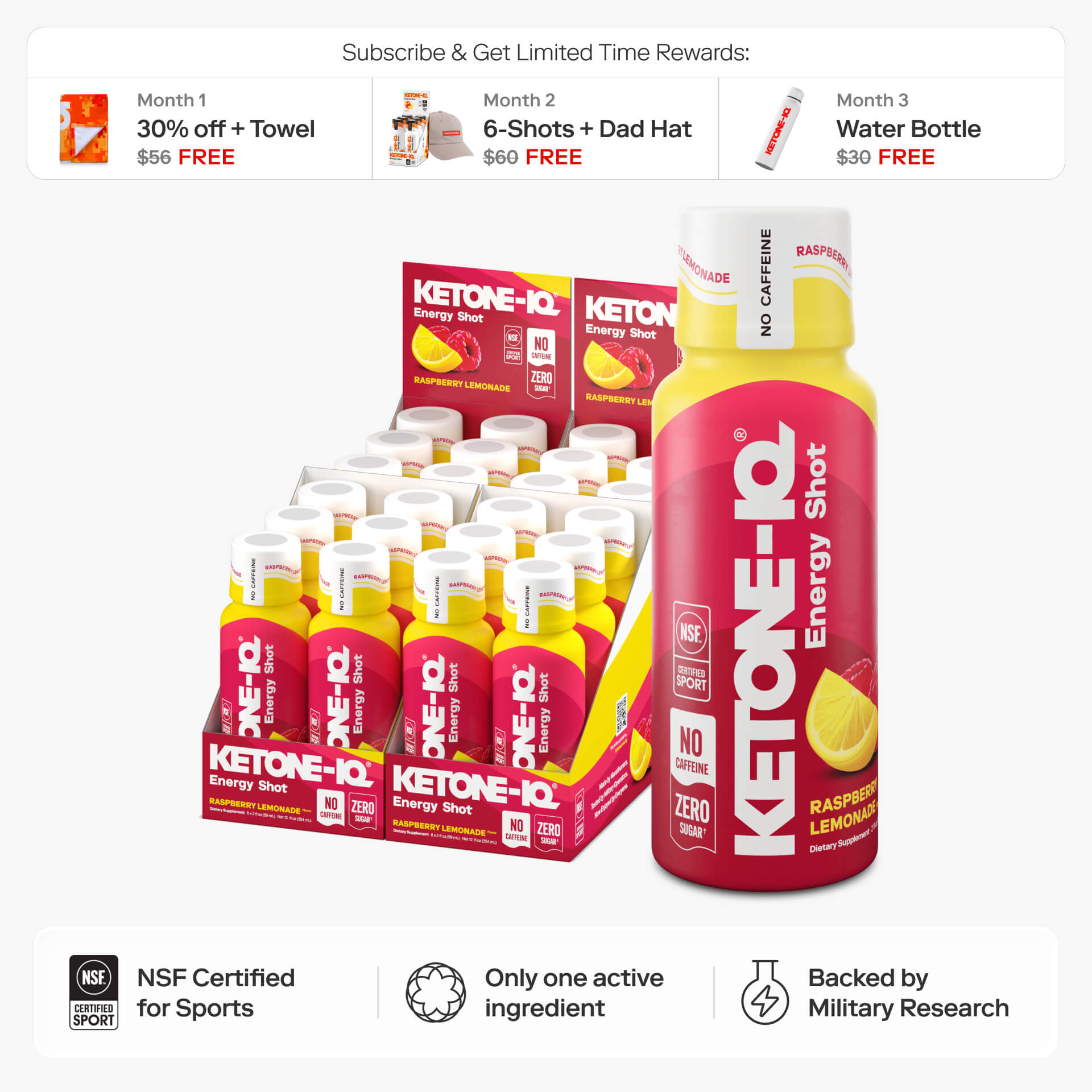 glutathione iq drink Ketone-IQ No Caffeine Shot Raspberry Lemonade
